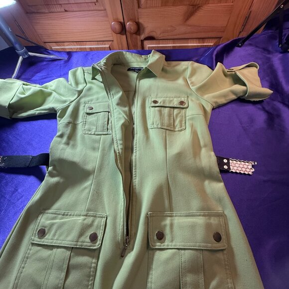 📌Sharagano Lime Green  Sheath Dress with Roll Up Sleeves and Pockets - Picture 12 of 16